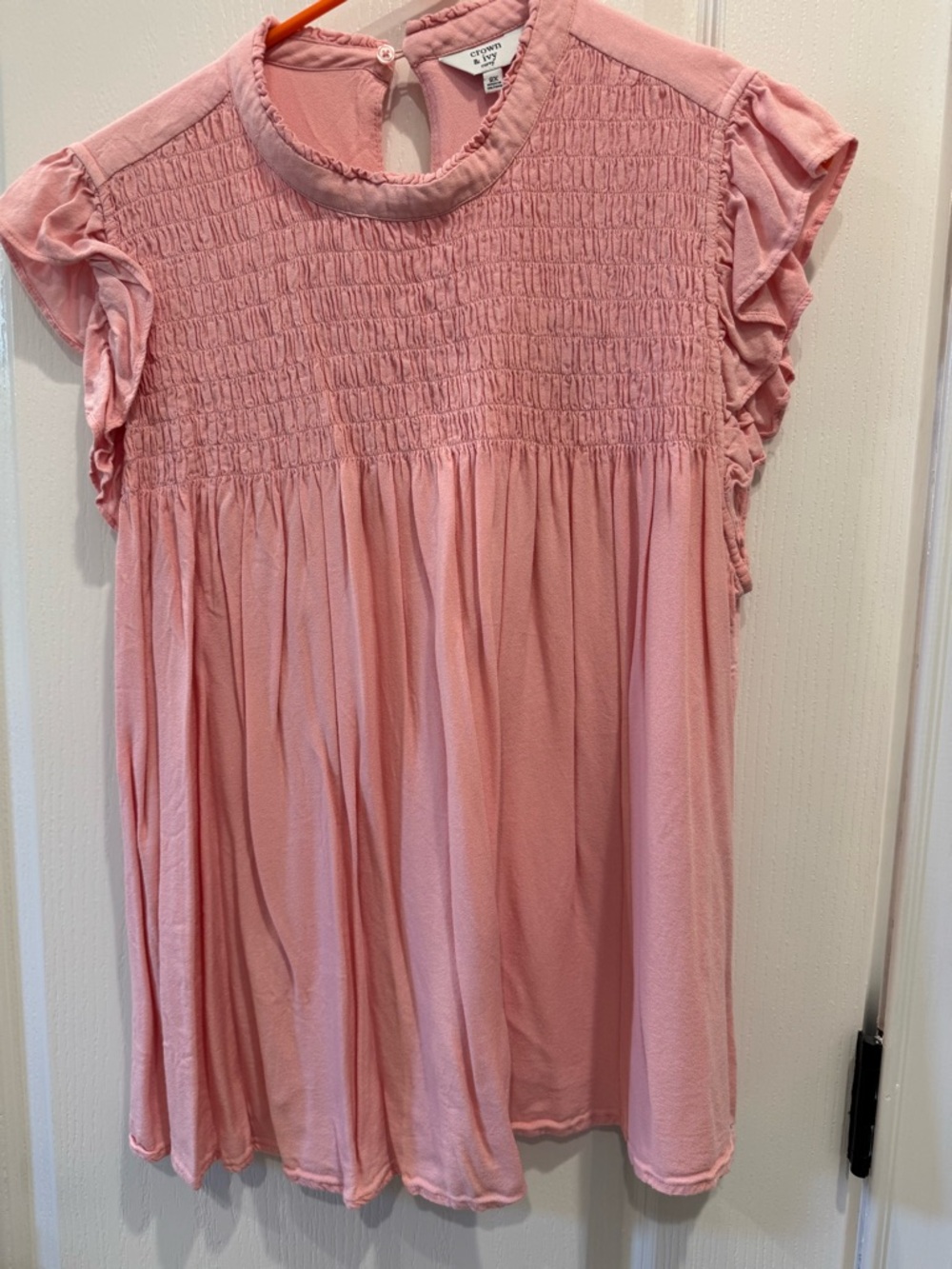 crown & ivy Pink Smocked Flutter Sleeve Blouse